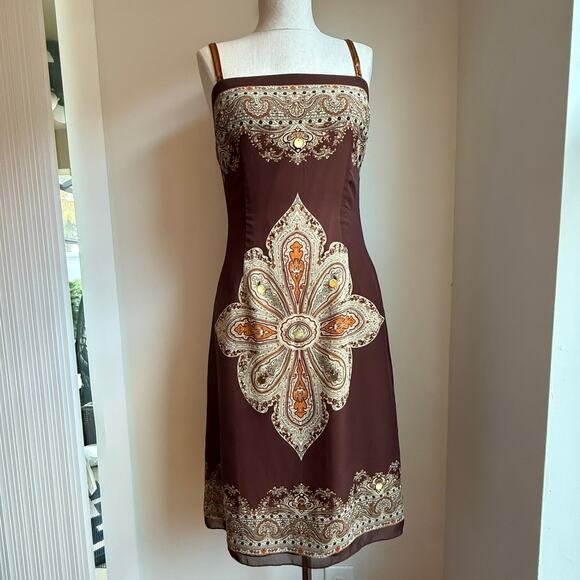 Lyndia Sequin Ornamental Cocktail Dress Brown Gold Size 4 - Picture 3 of 16